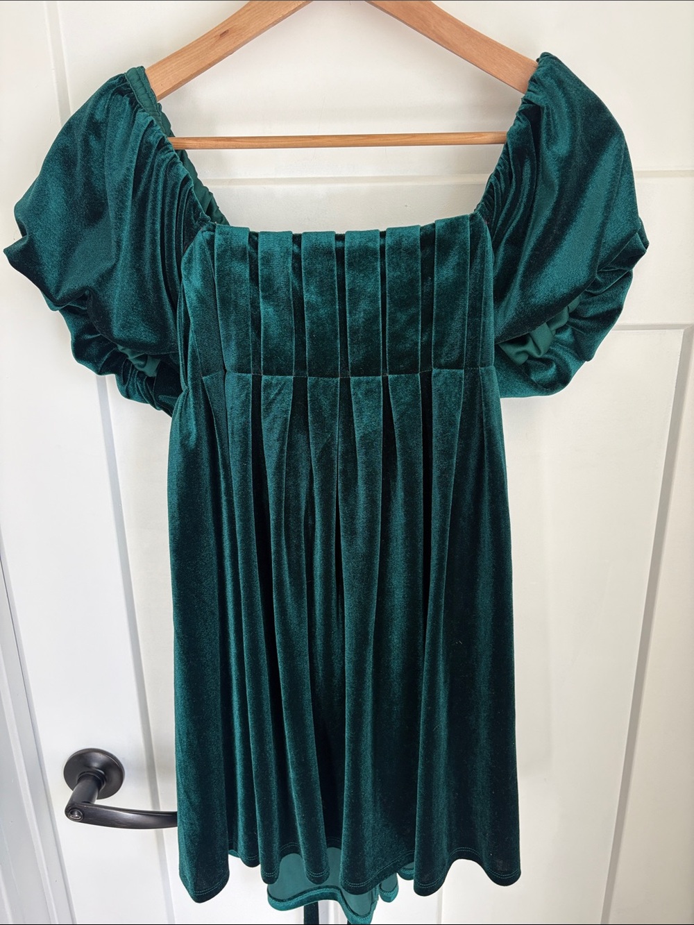 BeBop Teal Velvet Mini Dress with Puff Sleeve Detail
